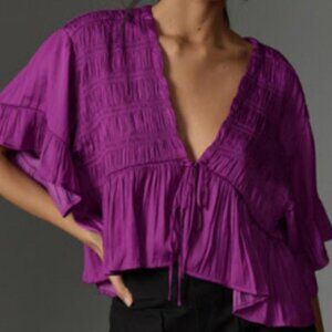 NWOT Anthropologie deep magenta deep v flowy crop top